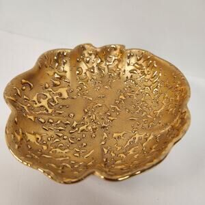 Vtg Weeping Bright 22K Gold bowl Hand Decorated Dish trinket Hollywood glam
